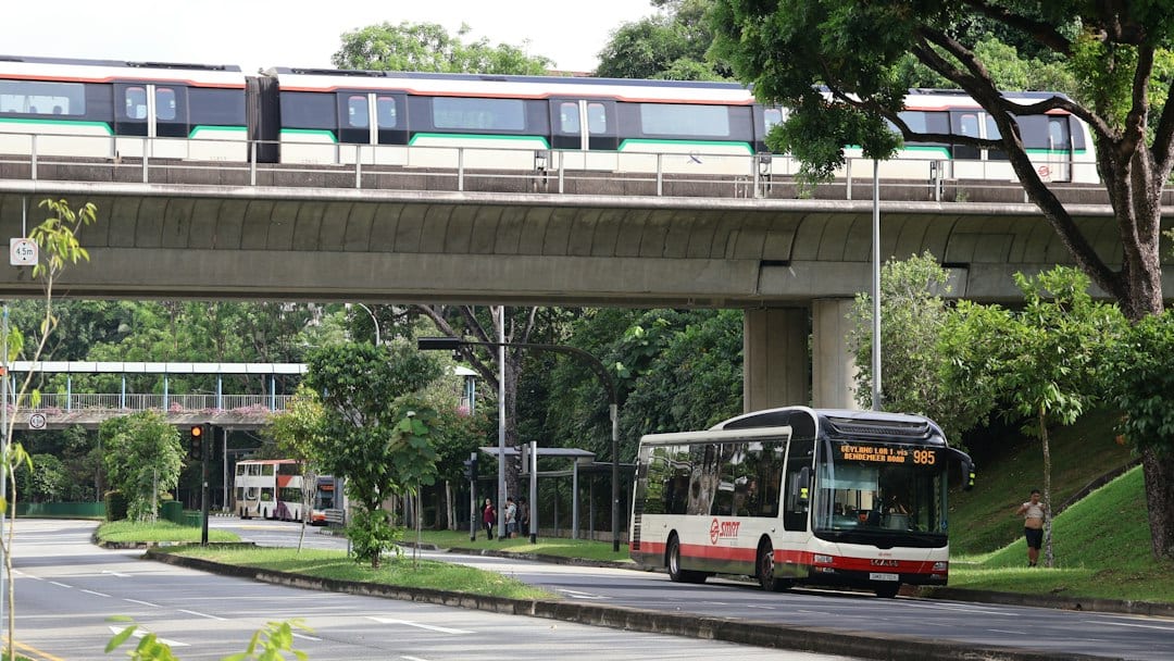 Lentor neighbourhood view with modern residences, MRT line and greenery